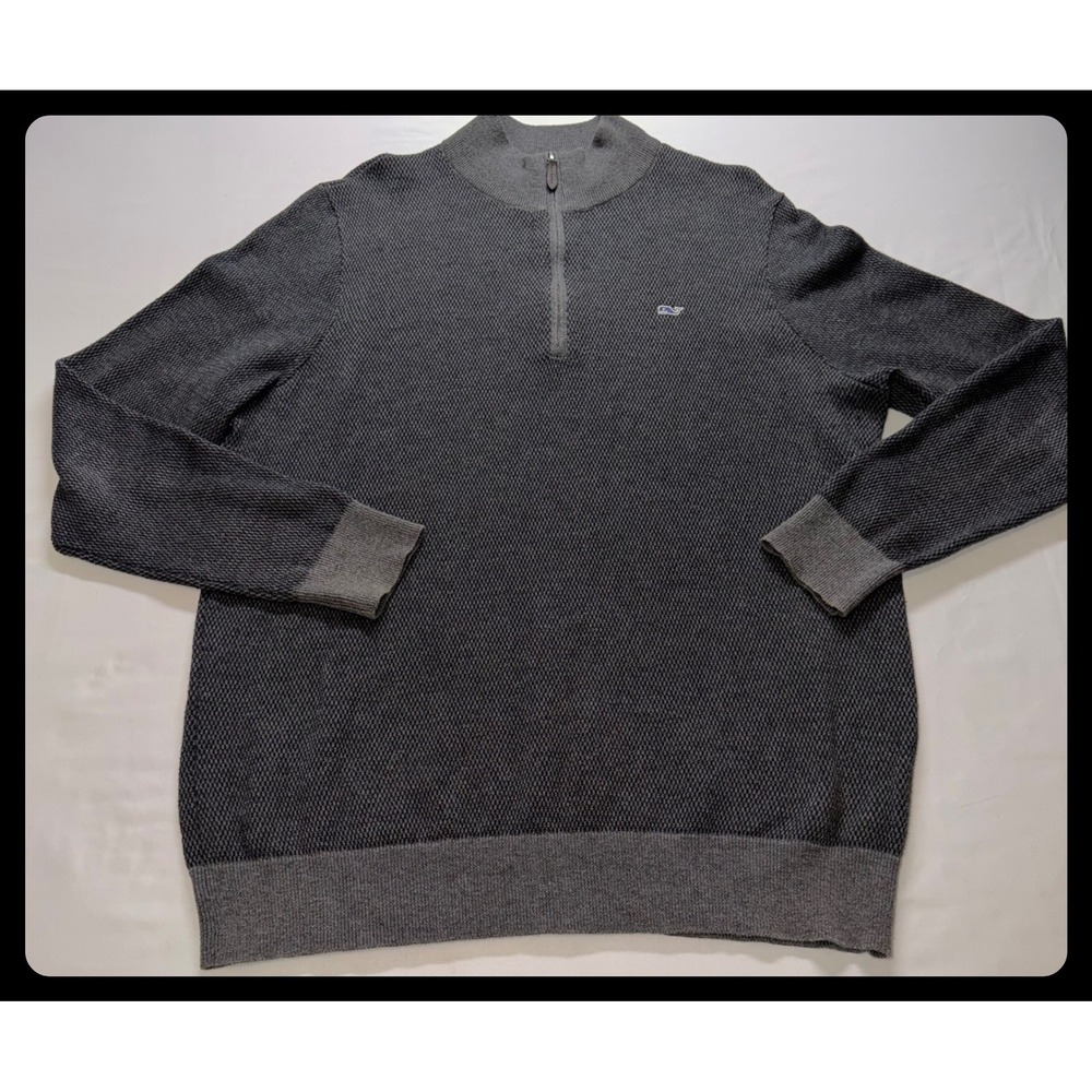 Vineyard Vines Quarter Zip Pullover Mens Large Gray Textured Sweater